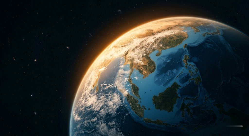 Earth from space, Southeast Asia at sunrise